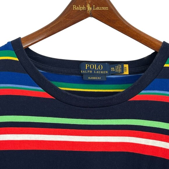Polo Ralph Lauren Striped T Shirt Mens XXL Classic Fit Short Sleeve Pony Rainbow - Picture 4 of 13